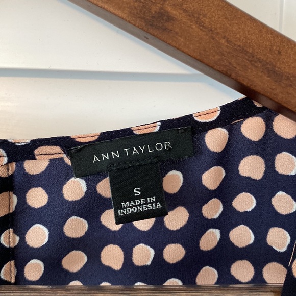Ann Taylor Navy Blue with Pink Polka Dot Tank Blouse - Picture 3 of 3